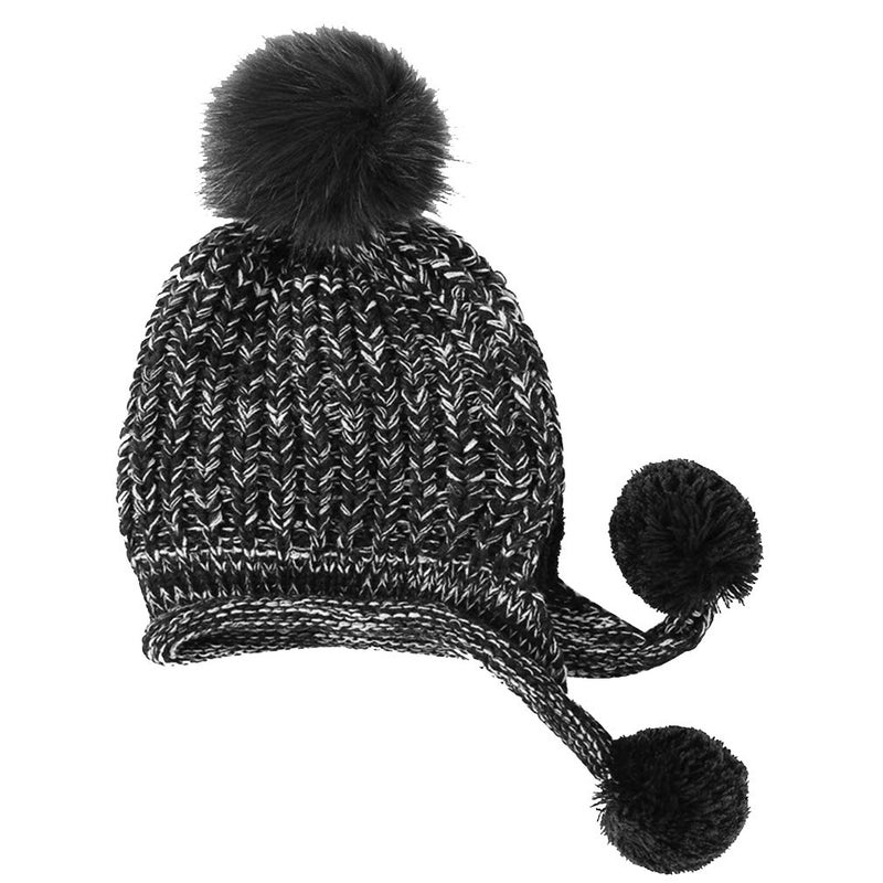 DOCILA Winter Knit Hats for Women Soft Faux Fur Pom Ear Flaps Beanie Warm Travel Ear Covers Peruvian Hat Fleece Liner Sherpa Skii Snow Camping Skully Cap (Black) - Image 4